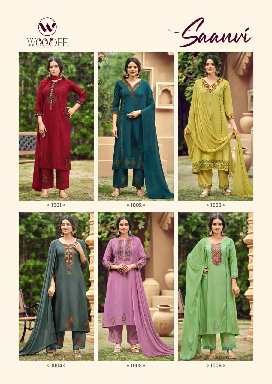 SAANVI By WOODEE 1001 To 1006 Series Designer Ethnic Wear Collection Rayon Kurtis At Wholesale Price